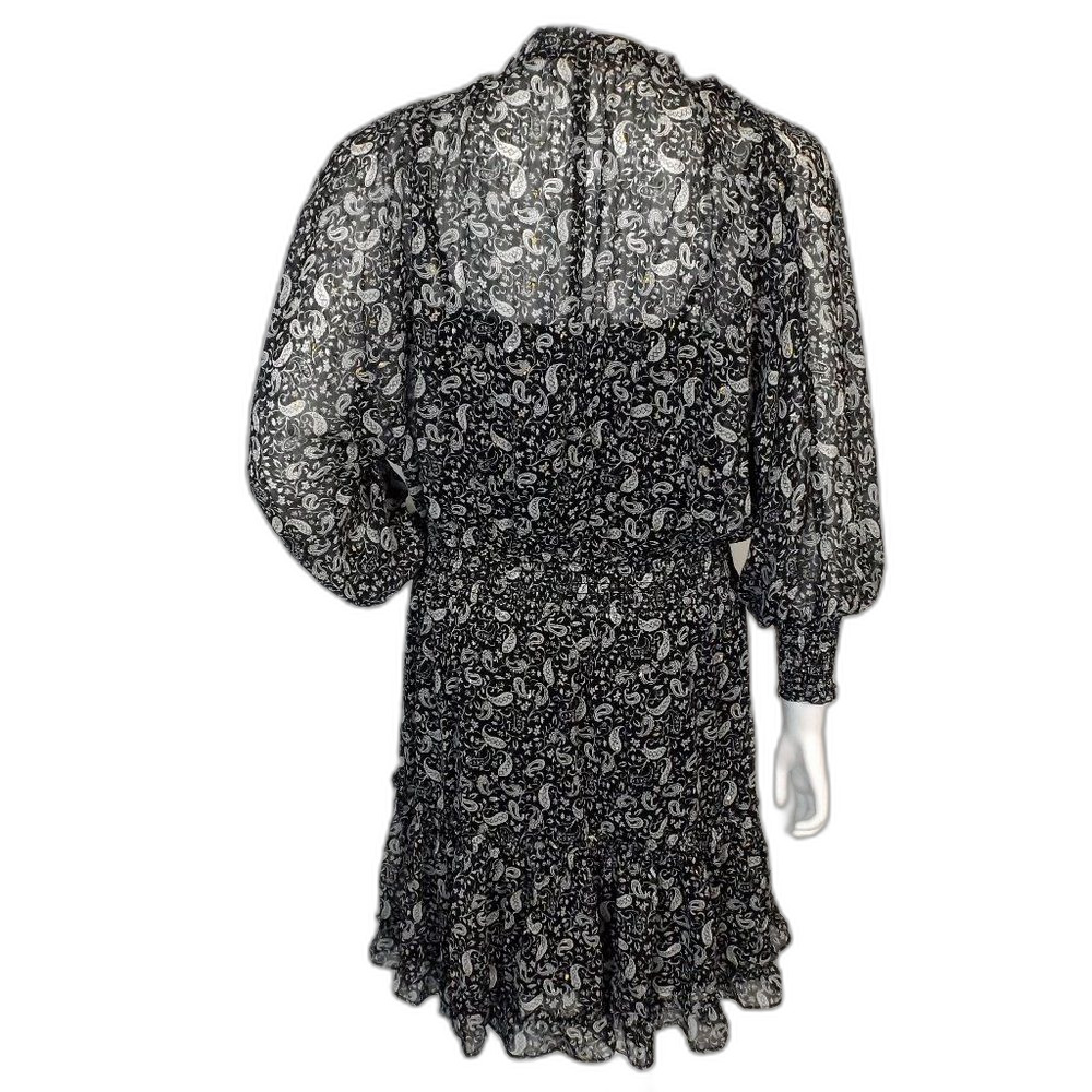 new LOVESTITCH Dress, L, Black/White Paisley, Smocked Waist/Cuffs, Attached Slip - Picture 5 of 15